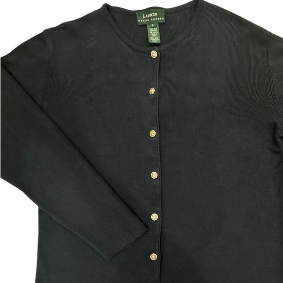 Vintage 100% Silk Navy LAUREN Ralph Lauren Gold Button Cardigan Sweater Large - Picture 2 of 12